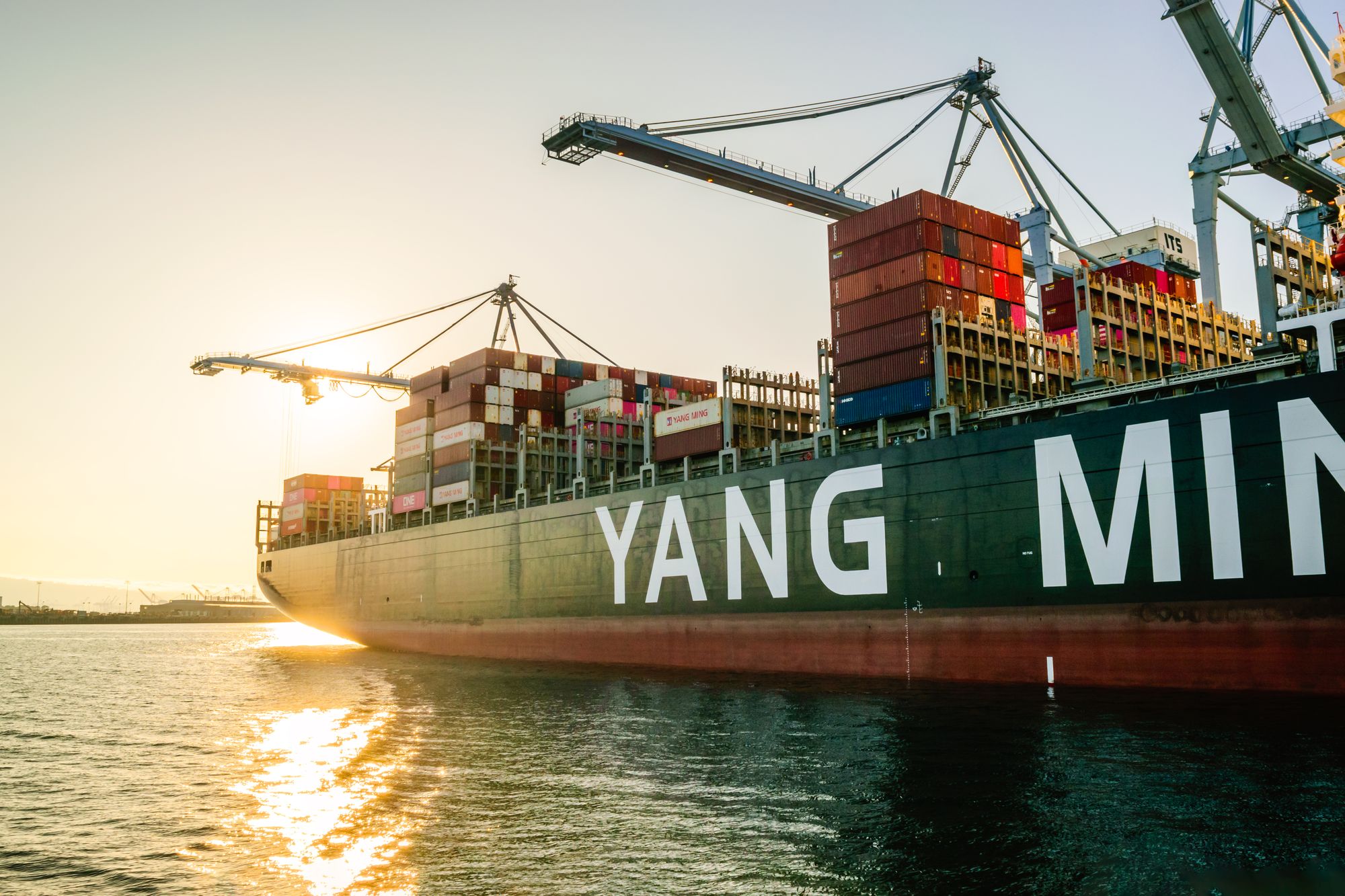 Container shipping vessel at an international port