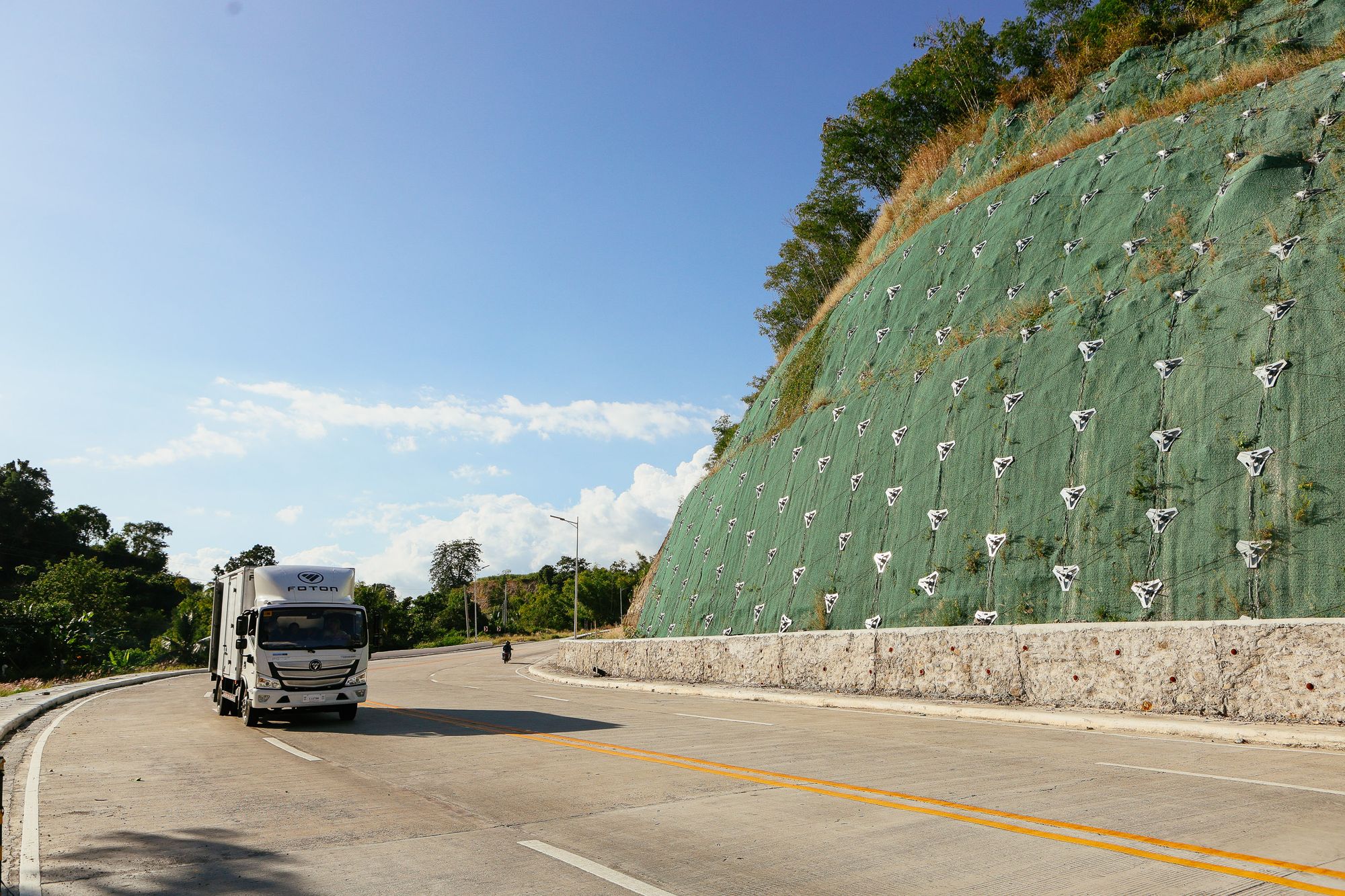 Long-distance freight truck travelling on a highway