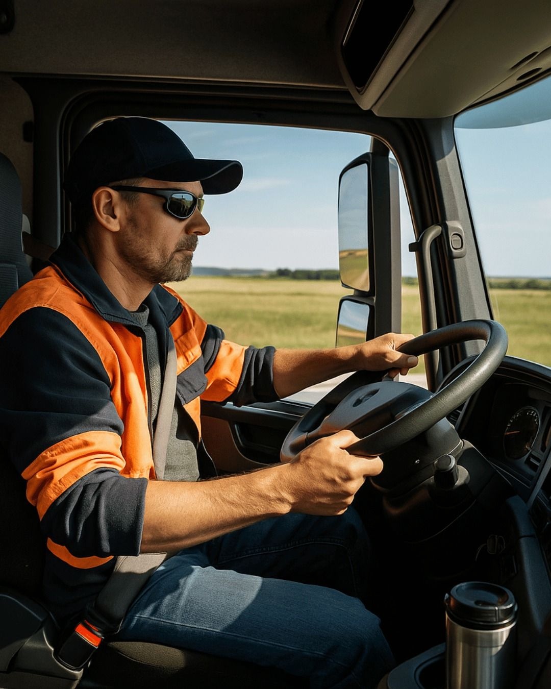 Professional driver behind the wheel of a truck